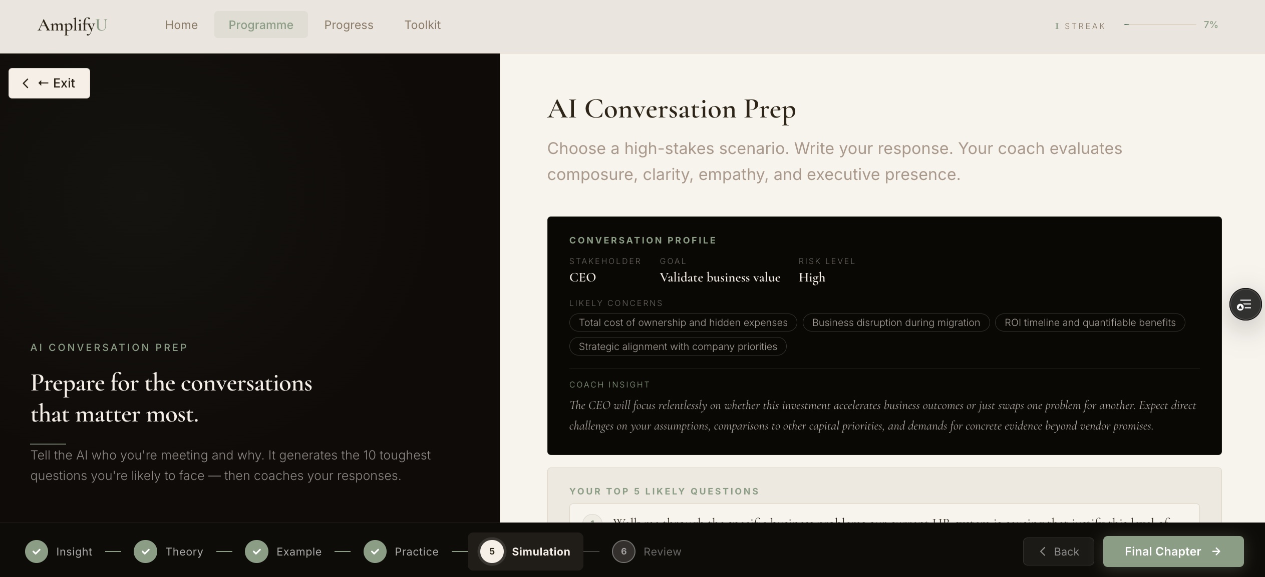 AmplifyU AI Conversation Prep — conversation profile