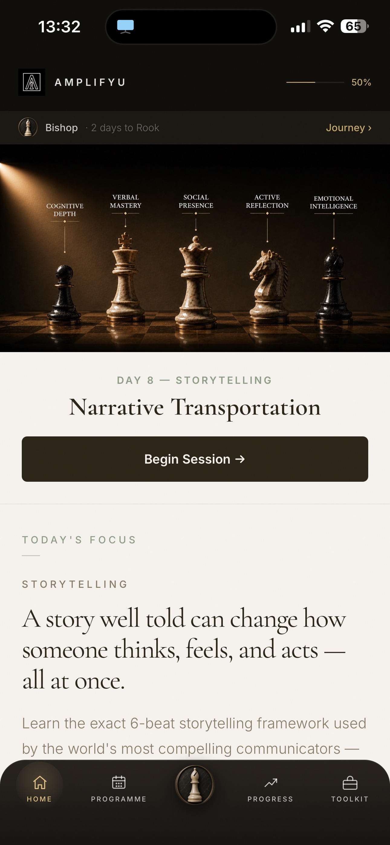 AmplifyU app — home journey view